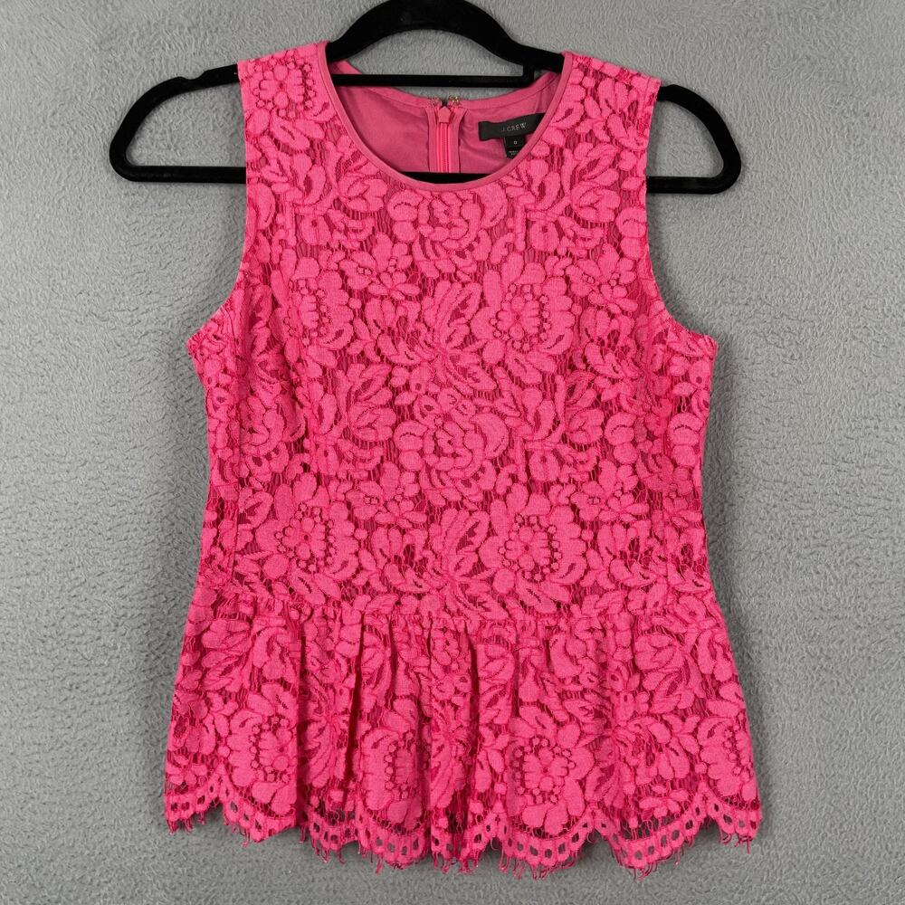 J Crew Top Womens 0 Lace Peplum Sleeveless Floral Tank Blouse Dressy Elegant